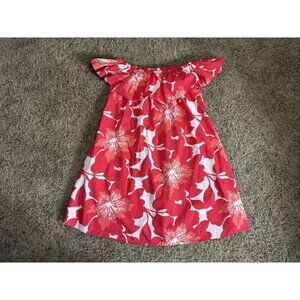 Womens Red Big Floral Print Off Shoulder Ruffle Dress Hawaiian Beach Tropical 1X